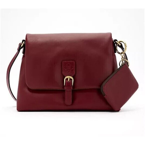 Patricia Nash Mili Leather Medium Flap Crossbody Maroon Bag A683655 - Picture 1 of 14